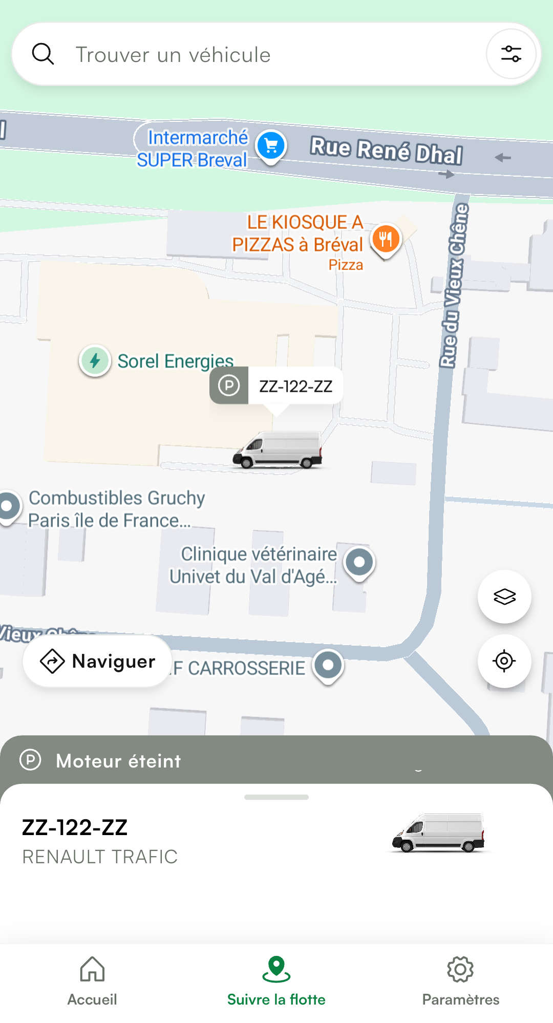 Position du véhicule à l'arrêt