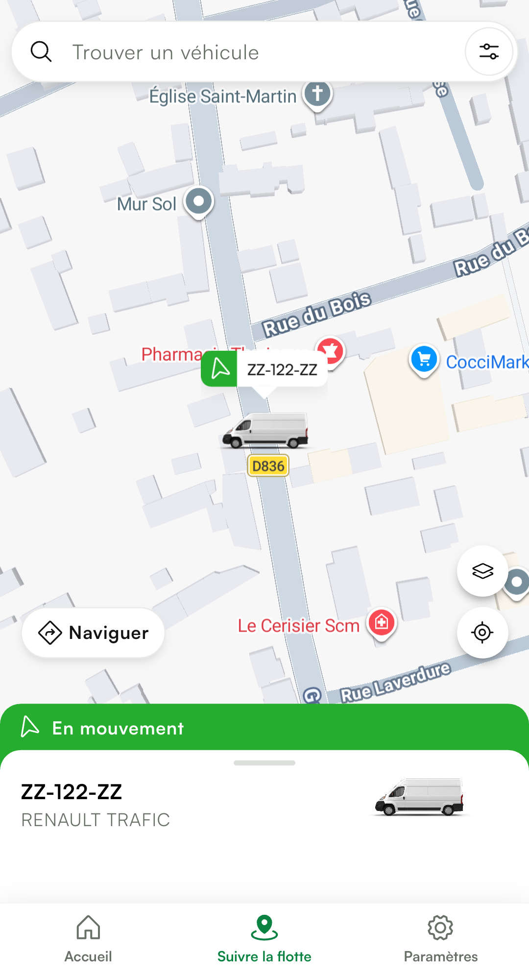 Position du véhicule en marche