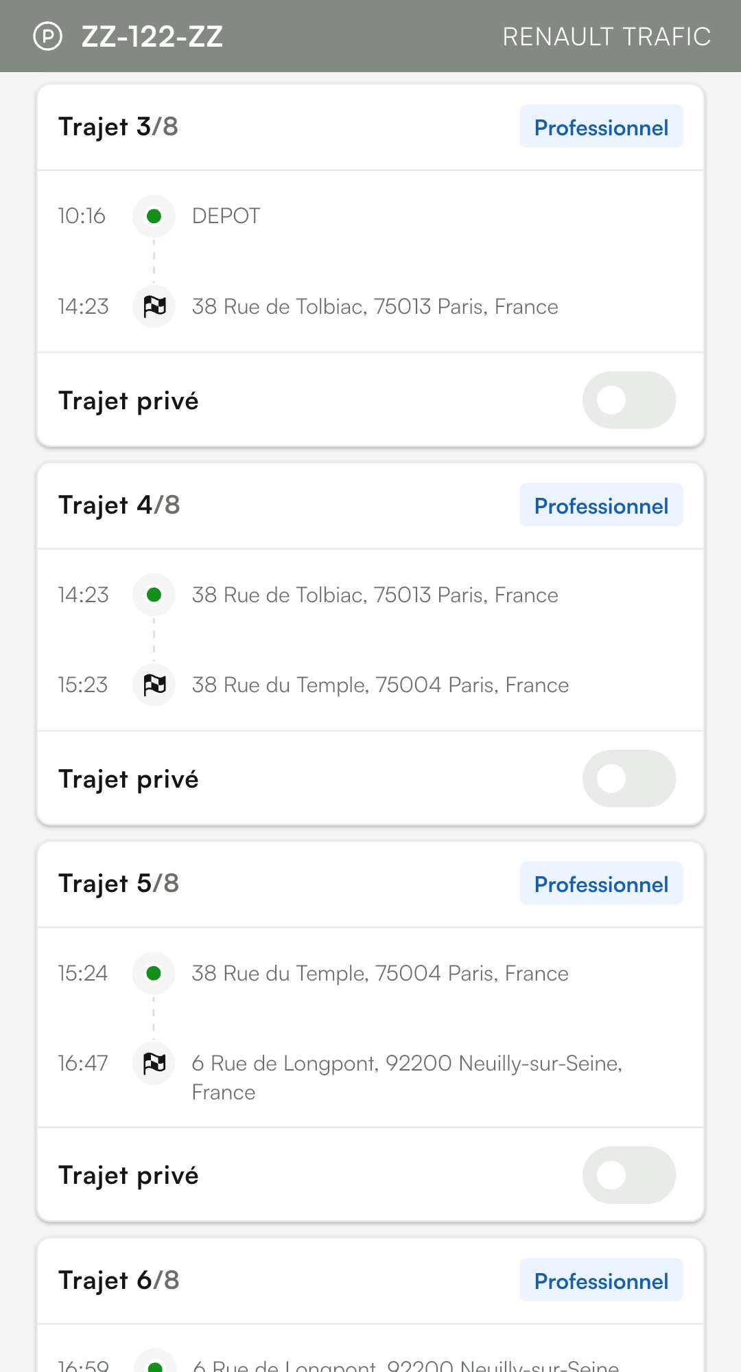 Suivi de flotte détail des trajets 2