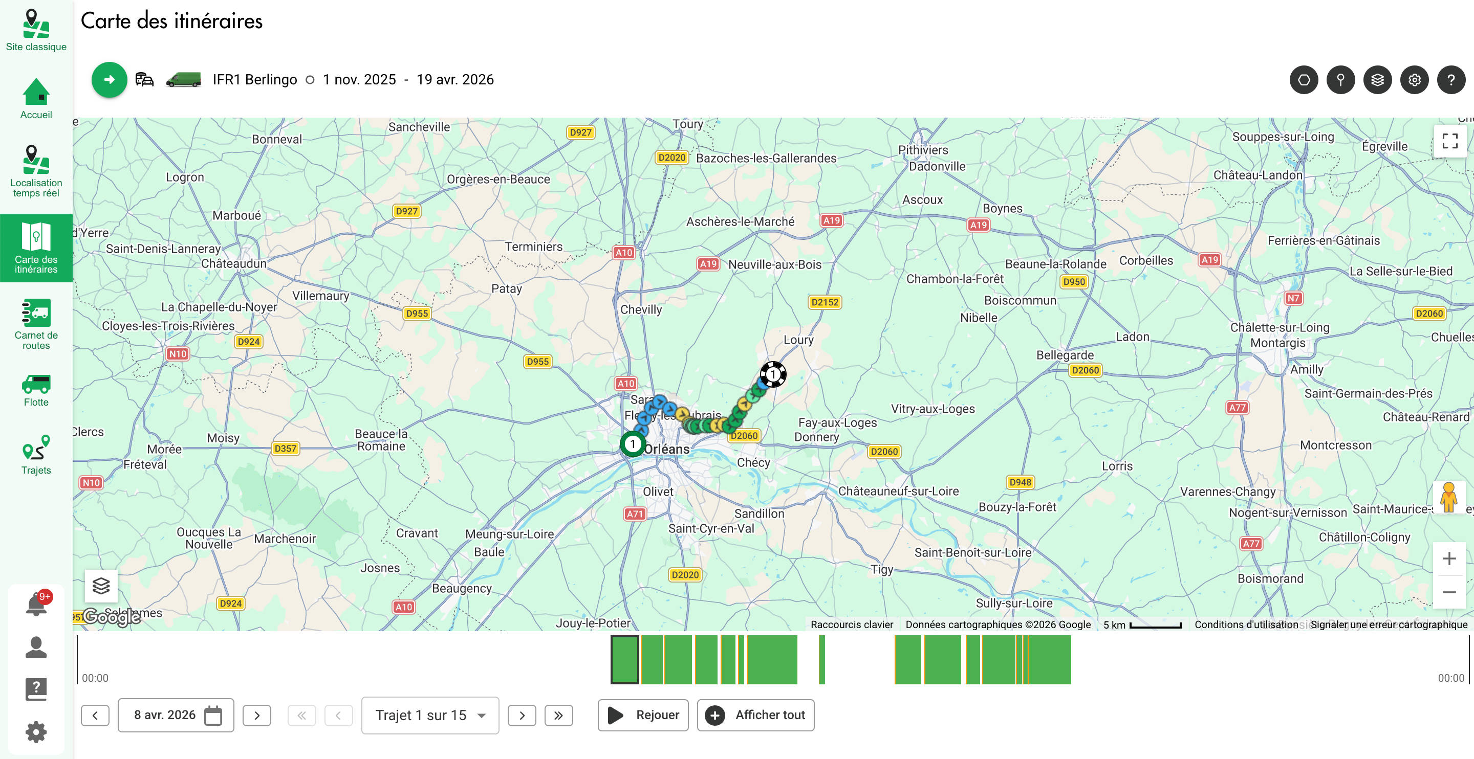 Traceur GPS - Carte des itinéraires